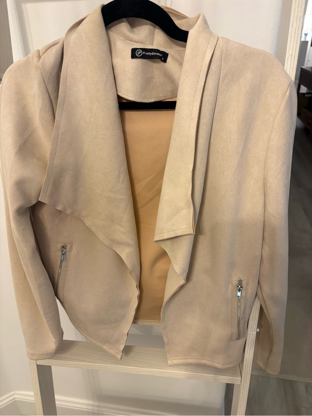Beige Open-Front Draped Blazer Jacket